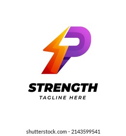 Letter P logo design with thunderbolt energy shape