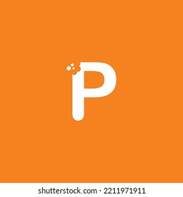 letter P logo design with unique creative bite marks in modern style in white on orange background. cute letter P illustration. suitable for business logo, company, marketing, promotion, food, etc