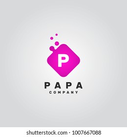 Letter P Logo. P Letter Design Vector Template with Abstract Purple Square.