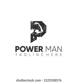 letter p logo design vector. with the concept of power man.