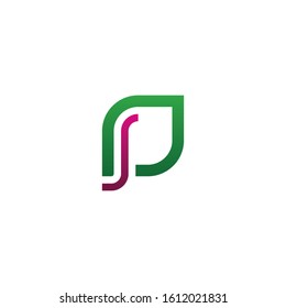 letter p logo design vector with leaf green template