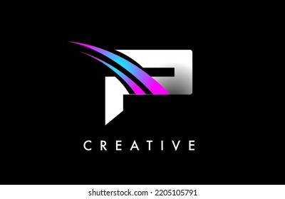 Vector de diseño con logotipo P con líneas de esparadrapo azul púrpura curvadas y aspecto creativo. Elegante Ilustración del Vector de Idea del logotipo P moderno inicial.