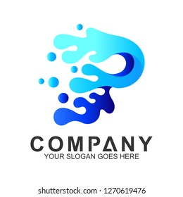 letter P logo design with water splash motion