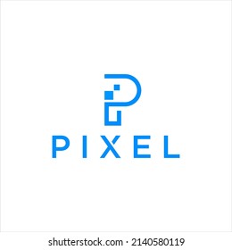 letter P logo design,digital pixel data vector