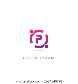 Letter P Logo With Dot Element. Design Vector People Logo Template