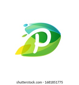 Letter P logo in dynamic leaves intersection shape. Vector icon perfect for organic labels, vegetarian posters and garden identity, etc.