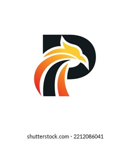 Letter P logo with eagle inside. Eagle logo design with letter P