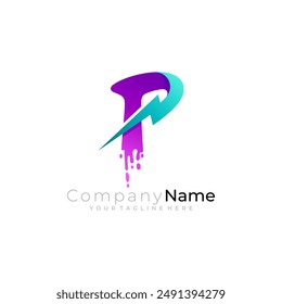 letter p logo and electricity icon, lightning strikes