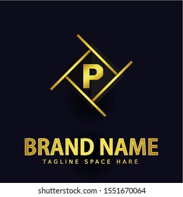 The letter P logo is elegant and charming with a unique shape. Gold letters Isolated with black background. Suitable for business, consulting group companies.