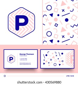 Letter P logo element with seamless pattern and business card. Vector design template elements for your application or corporate identity