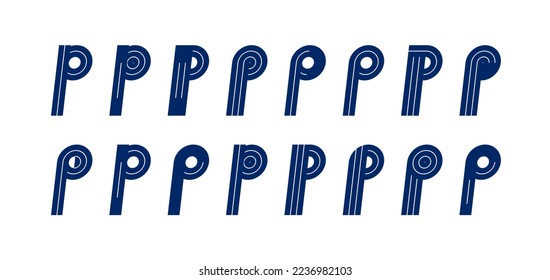 Letter p logo elements set, vector trendy retro initial, geometric monogram design symbol P.