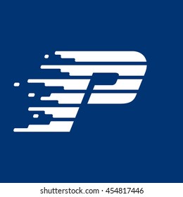 Letter P logo with fast speed lines. Vector design for sportswear, banner, card, labels or posters.