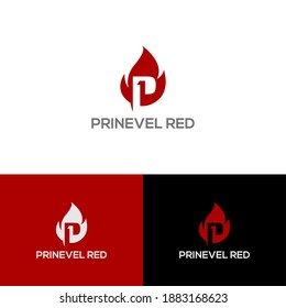 Letter P Logo, with fire logo and One Number design Logo.