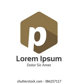 Letter P logo flat long shadow design vector. Hexagonal flat design of letter P logo vector template.