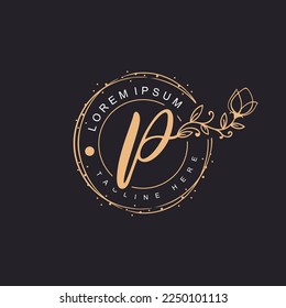 letter P logo floral handwriting logo design. logo for women beauty salon massage cosmetic or spa brand