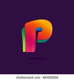 Letter P logo formed by colorful ribbon. Font style, vector element for poster, t-shirt or card.
