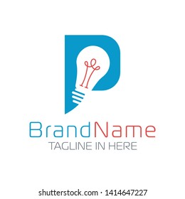 Letter P logo formed negative space of light bulb