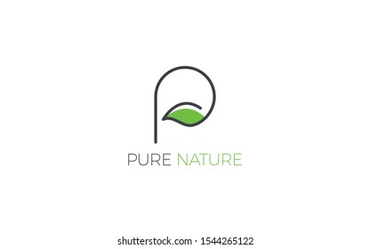 Letter P logo forms a leaf eith green color