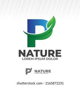 Letter P-Logo mit grüner Blattgrafik, Leaves-Vektorgrafik einzeln auf weißem Hintergrund