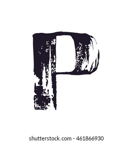 Letter P logo hand drawn with dry brush. Manual tracing with clean lines. Not auto trace. Vector grunge style design elements for T-shirt, label, badge, card or poster.