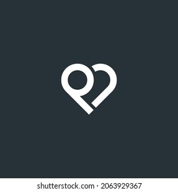 letter P logo with heart design vector elements