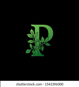 Letter P logo icon. Creative vector logo icon design concept green nature floral tree ornament with letter P for business or company identity. 