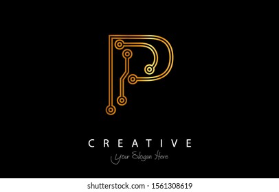 Letter P Logo Icon Design With Circuit Shape. luxury logo design with gold color for your brand.