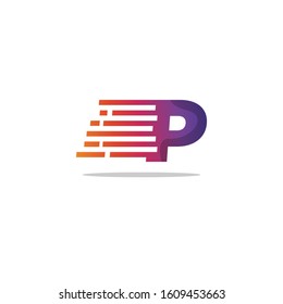 Letter P logo icon design with pixel line elements