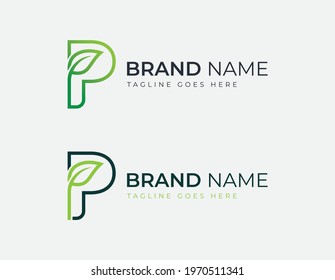 Letter P Logo icon Design with Leaf Vector
