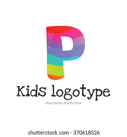 Letter P logo icon design template elements. Kid style logotype and font

