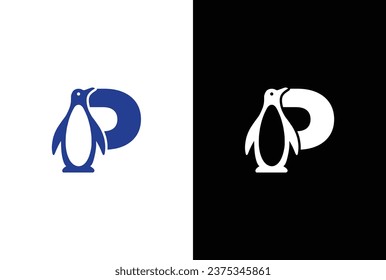 Letter P logo illustration combining penguin. letter P penguin logo elegant, unique, modern, sharp and easy to apply in any media