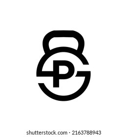 Letter P logo with kettlebell | Fitness Gym logo | vector illustration of logo design