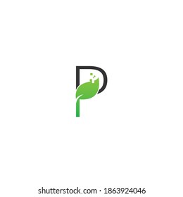 Letter P logo leaf digital icon design concept vector
