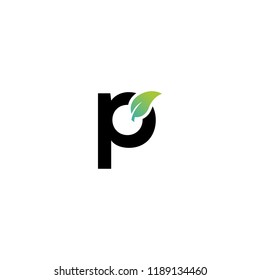 Letter p logo with leaf element, Arbor Day. Ecology concept