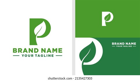 LETRA P LOGO LEAF ESPACIO NEGATIVO EDITABLE
