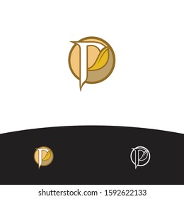 letter P logo with leaf for planting business