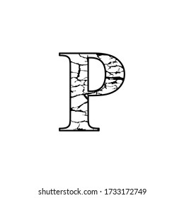 the letter P logo, with lightning motif, crack effect, unique letters
