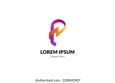 Letter-P-Logo mit Blitzform-Kombination in einfachem Design