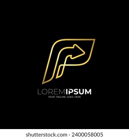 Logotipo de letra P con diseño de línea simple, logotipo P y combinación de icono de flecha