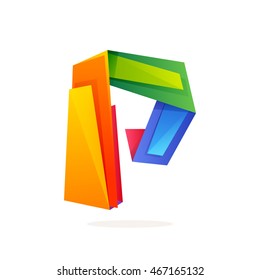 Letter P logo in low poly style. Multicolored vector design for presentation, web page, app icon, card, labels or posters.