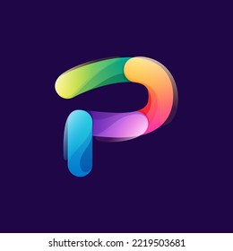 Letter P logo made of overlapping colorful lines. Rainbow vivid gradient modern icon. Vector one line typeface for tech branding design, nightlife labels, multimedia posters, futuristic identity etc.