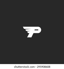 Letter P logo, mockup modern business card flying symbol, delivery company emblem