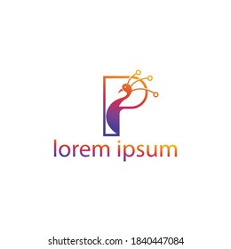 Logo De La Carta P Modelo De Diseño De Vectores Colorido Creativo Y Hermoso De Ilustración De Pájaro.