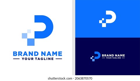 LETTER P LOGO MONOGRAM DIGITAL GEOMETRIC EDITABLE