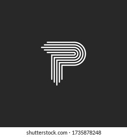 Letter P logo monogram, smooth thin lines, curved linear shape typography design element