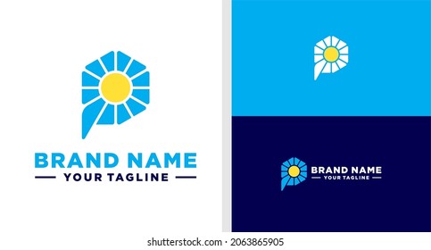 LETTER P LOGO MONOGRAM SOLAR PANEL HEXAGON EDITABLE