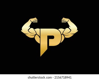 Letter P Logo With muscular shape. Fitness Gym logo.