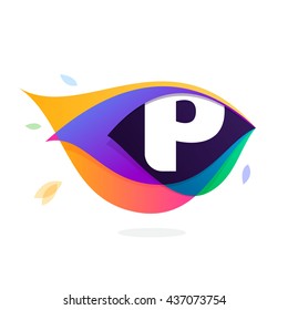 Letter P logo in peacock feather icon. Multicolor vector alphabet letters for app icon, corporate identity, card, labels or posters.