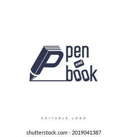 letter P logo pencil and book design vector illustration