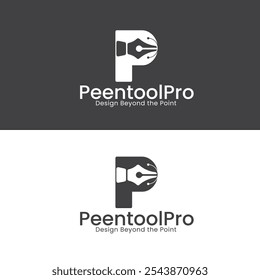 Letter P Logo Pentool NEGATIVE SPACE Simple Editable Logo.P logo with pen logo template vector eps